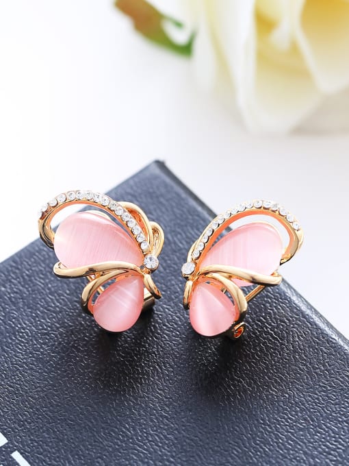 pink Fashion Opal stones Cubic Rhinestones Butterfly Stud Earrings