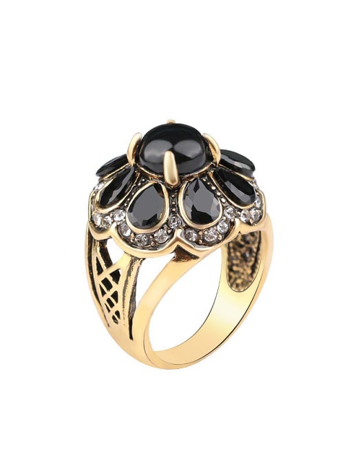 Gujin Retro style Noble Resin Stone Crystals Alloy Ring