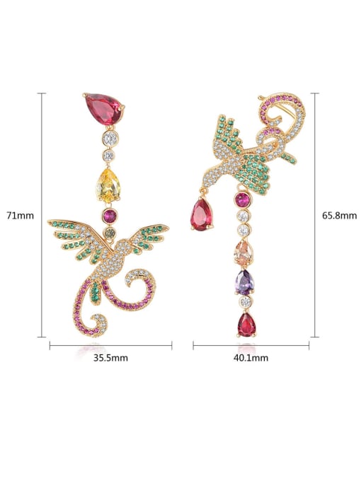 BLING SU Copper With Gold Plated Exaggerated Asymmetric phoenix  Drop Earrings 4