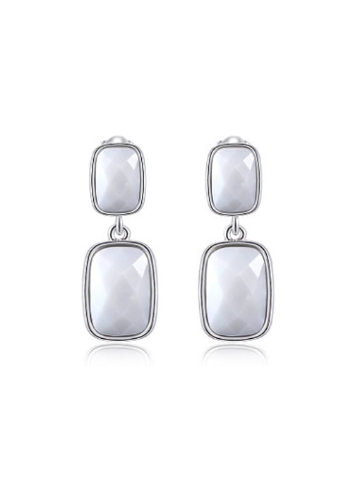 Platinum Trendy Platinum Plated Double Square Drop Earrings