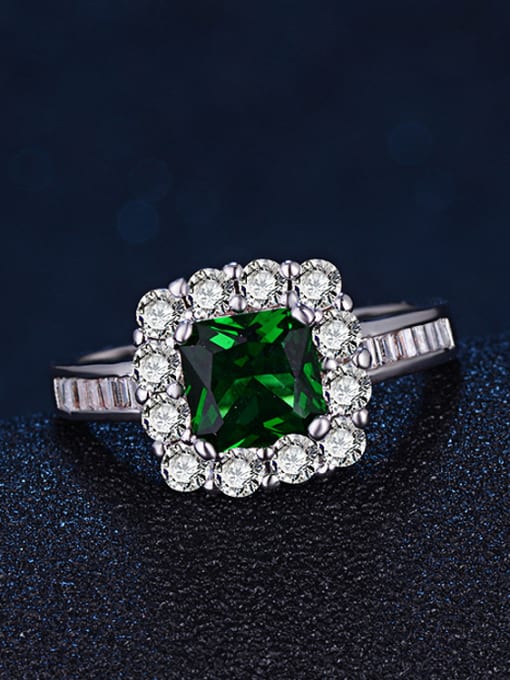KENYON Fashion Square Green Zircon Copper Ring 2