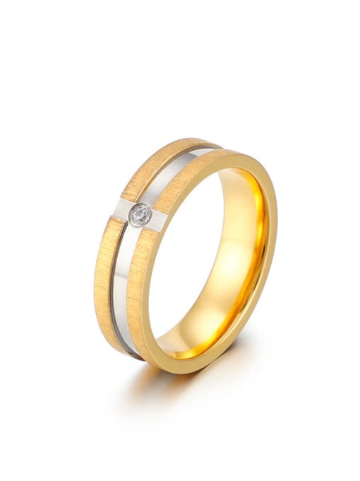 Golden Stainless Steel With Rhinestone Classic Band Rings