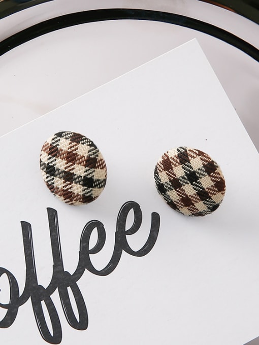 Z7501 Black Cafe Roughness Personality Simple Circular Geometry Thousand-Bird Lattice Button Earrings