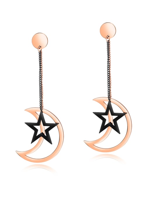Open Sky Stainless Steel With Rose Gold Plated Classic Moon with star Earrings