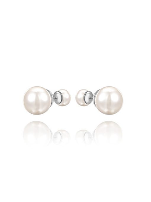 Platinum Elegant White Gold Plated Artificial Pearl Drop Earrings