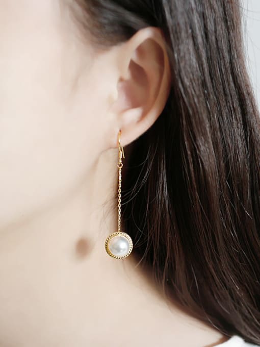 DAKA Fashion White Artificial Pearl Gold Plated Silver Drop Earring 1