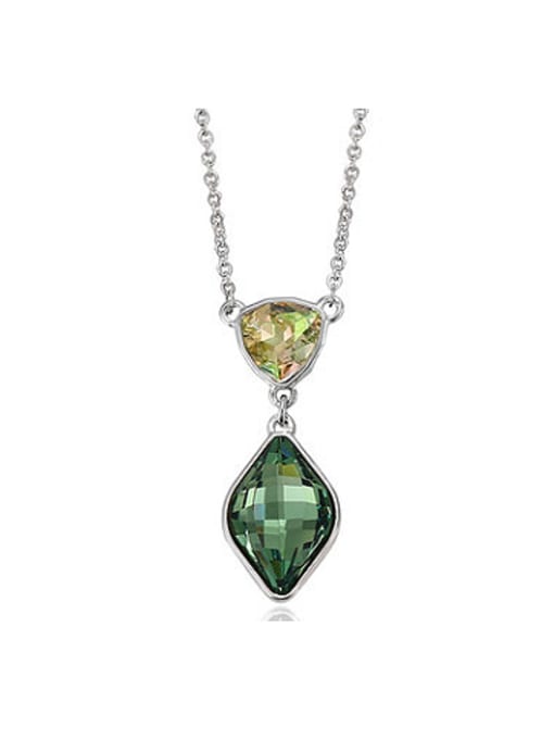 Green Copper Alloy White Gold Plated Fashion Water Drop Artificial Crystal Necklace