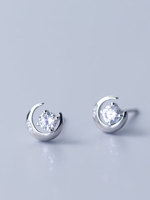 Rosh 925 Sterling Silver With Silver Plated Cute Moon Stud Earrings 0