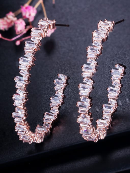 Rose Copper With  Cubic Zirconia  Simplistic Irregular Stud Earrings
