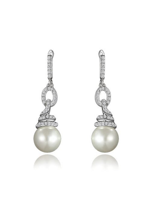 White Gold Elegant Platinum Plated Artificial Pearl Drop Earrings