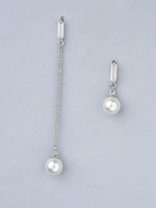 One Silver Women Elegant Asymmetrical Pearls Earrings 0