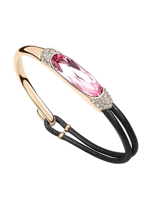 4 Fashion Oval austrian Crystal Alloy Artificial Leather Bracelet