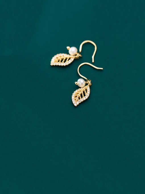 Rosh 925 Sterling Silver With Gold Plated Personality Leaf Hook Earrings 0