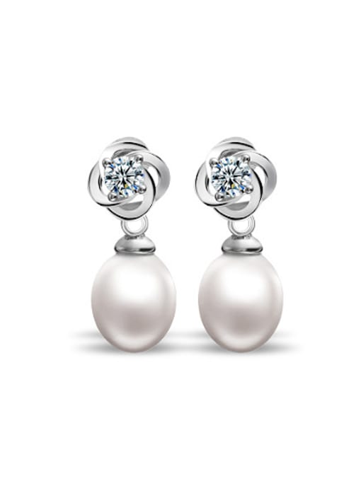 EVITA PERONI Fashion Oval Freshwater Pearl Flower Stud drop earring 0