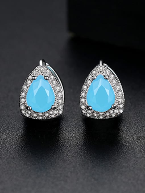 blue Copper  With Platinum Plated Luxury Geometric Stud Earrings