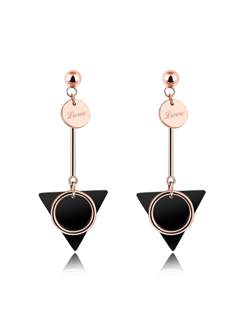 Open Sky Fashion Black Triangle Hollow Round Titanium Drop Earrings 0