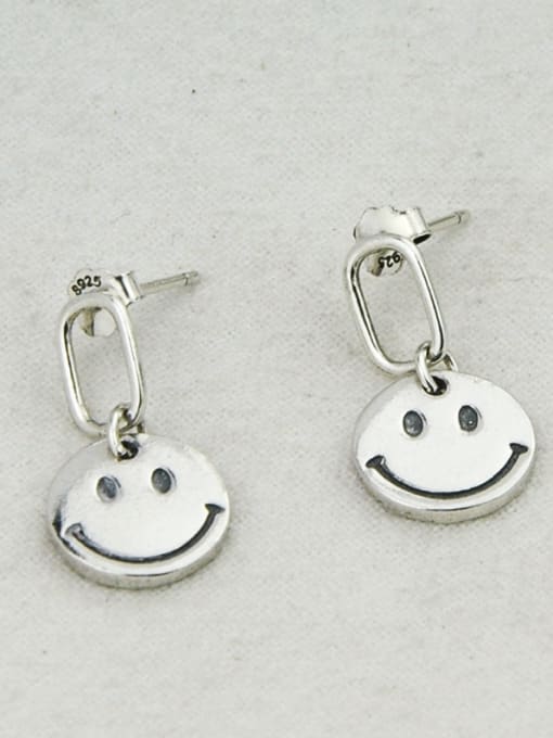SHUI Vintage Sterling Silver With Antique Silver Plated Simplistic Retro Smiley  Drop Earrings 0