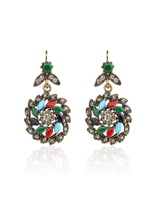 Gujin Ethnic style Oval Resin stones White Rhinestones Alloy Earrings 0