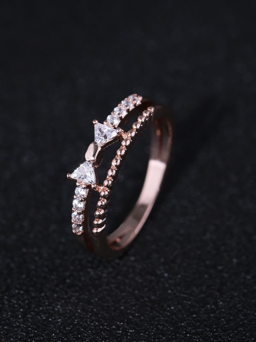 Rose Gold Fashion White Zirconias-studded Little Bowknot Two-band Copper Ring