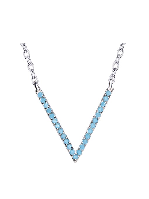 CEIDAI Simple V-shaped Tiny Turquoise Stones Necklace 0