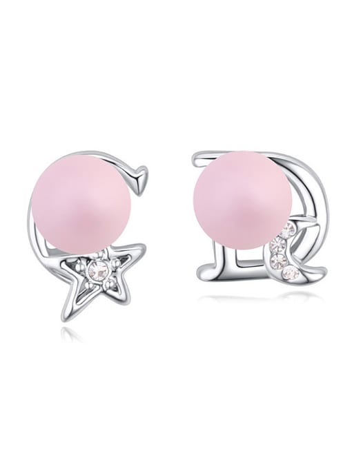 pink Fashion Imitation Pearls Little Moon Star Alloy Stud Earrings