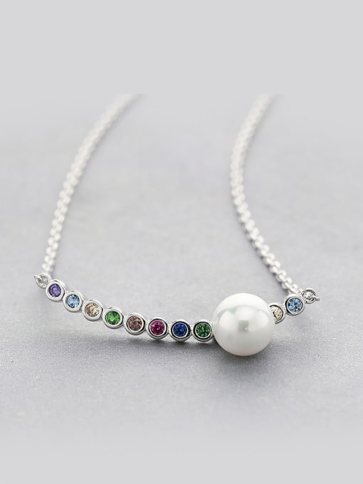 One Silver Colorful Zircon Pearl Necklace