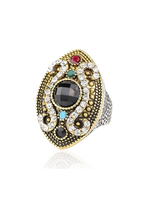 Gujin Retro style Resin stones Crystals Oval Alloy Ring
