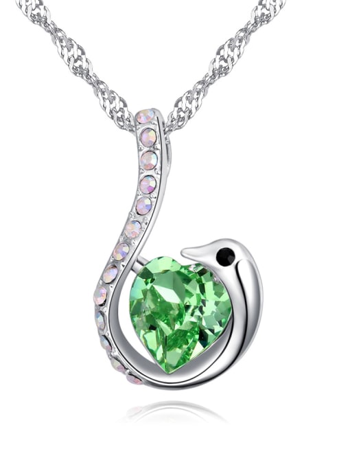 green Simple Heart austrian Crystals Swan Pendant Alloy Necklace