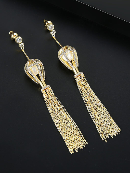 BLING SU Copper With Gold Plated Trendy Chain Tassels  Earrings 2