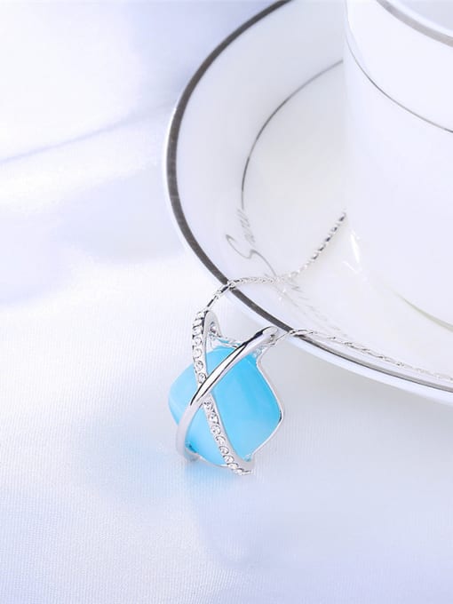 Platinum Fresh Blue Square Shaped Opal Necklace