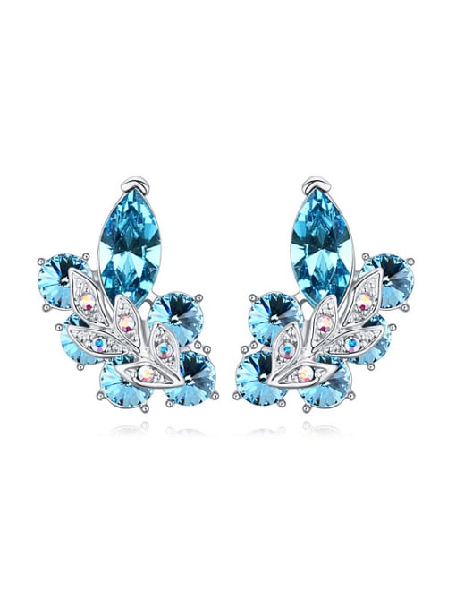 blue Fashion Leaves Geometrical austrian Crystals Alloy Stud Earrings