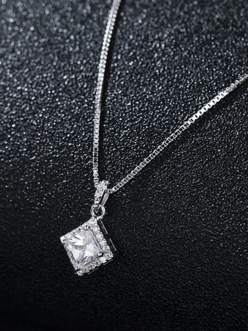 UNIENO 925 Sterling Silver With Platinum Plated Simplistic Square Necklaces 1