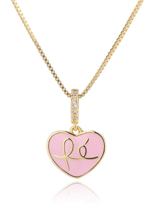 Pink Copper With  Enamel Cute Heart Locket Necklace