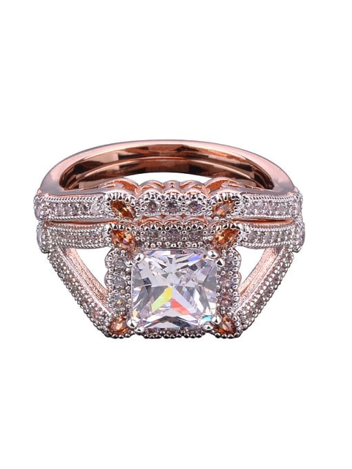 Wei Jia Fashion Rose Gold Plated White Zircon Copper Ring 0