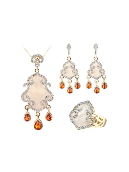 Gujin Retro style Shell Champagne Crystals White Rhinestones Alloy Three Pieces Jewelry Set 0