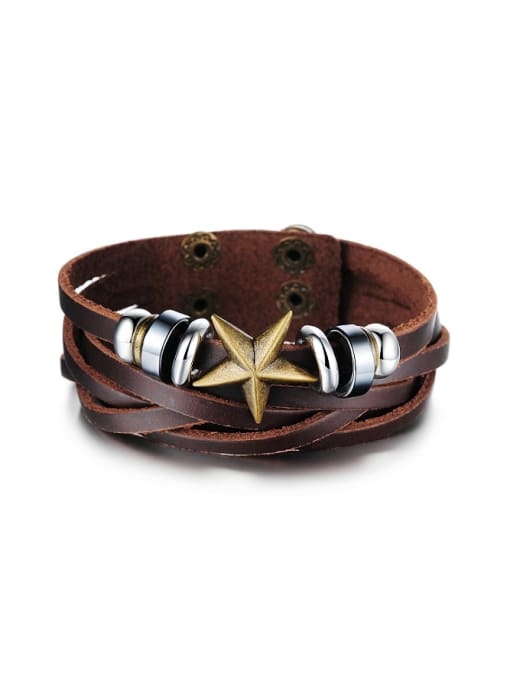 Open Sky Retro style Brown Artificial Leather Star Men Bracelet 0