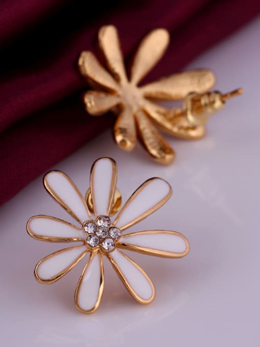 OUXI Fashion Zircon Flowery Stud Earrings 1