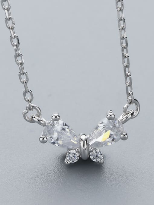 One Silver Bowknot Zircon Necklace 0