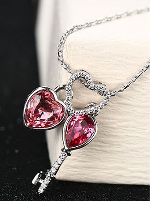 XP Copper Alloy White Gold Plated Fashion Love Heart Crystal Necklace 1