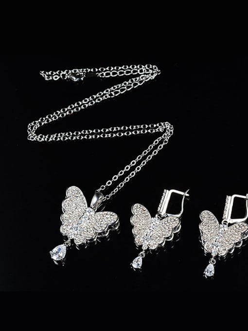 BESTIE Alloy White Gold Plated Fashion Rhinestone Butterfly Two Pieces Jewelry Set 1