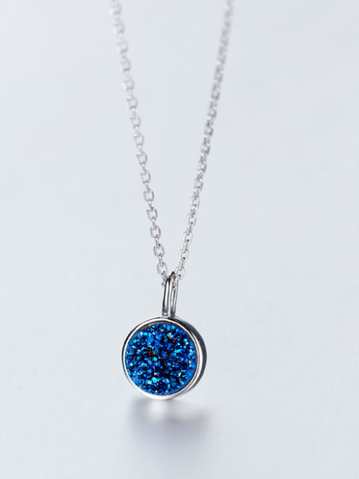 blue All-match Blue Round Shaped Crystal S925 Silver Necklace