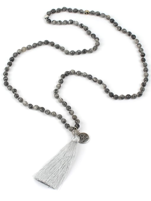 N6008-F (6MM Map Stone) Simple Style Natural Stones Tassel Handmade Necklace