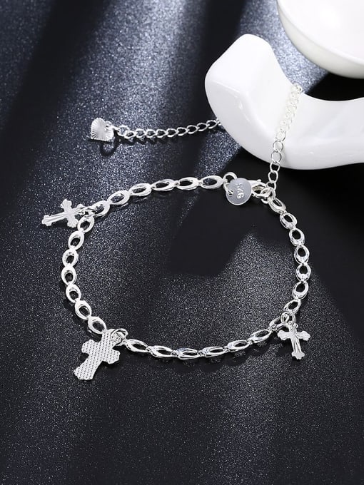 OUXI Simple Cross Silver Plated Anklet 2