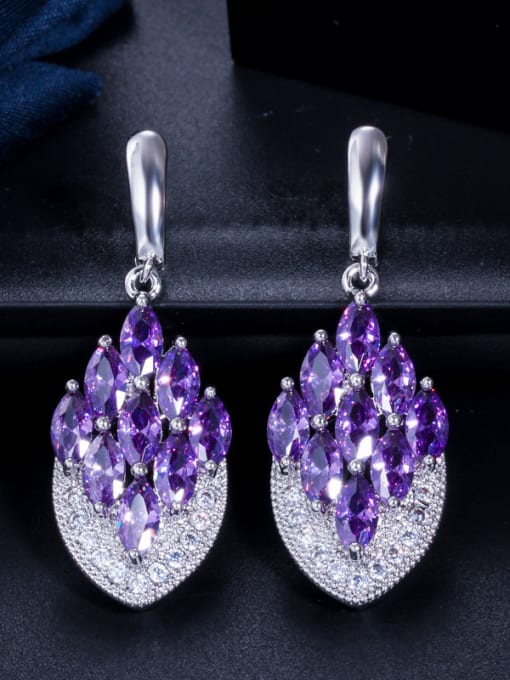 Violet Copper With Platinum Plated Fashion Water Drop Cluster Earrings
