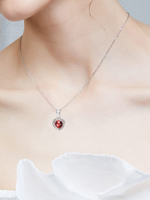 CEIDAI Fashion Hollow Heart Red Garnet Bead 925 Silver Pendant 1
