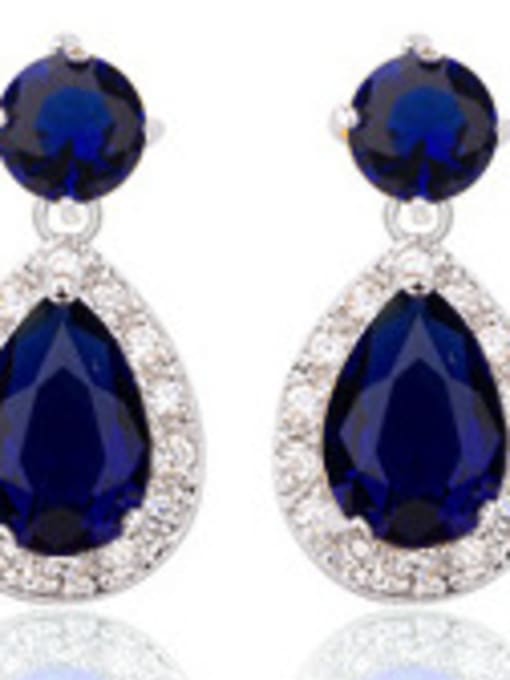 Blue Copper inlay zircon drop shape earrings multicolor optional