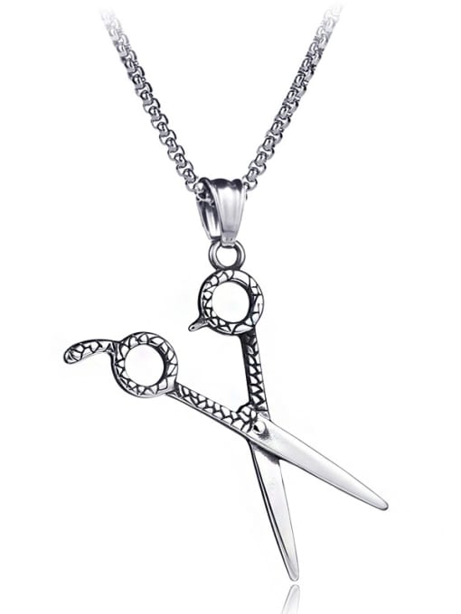 BSL Stainless Steel With Antique Silver Plated Personality scissor Necklaces 0