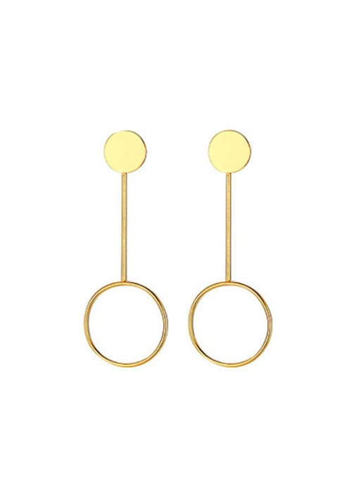 golden Temperament Round Shaped Gold Plated Titanium Drop Earrings