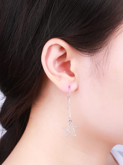 One Silver Charming Hollow Star Shaped Line Earrings 1