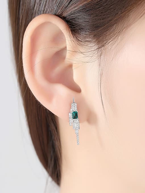 CCUI Sterling silver emerald inlaid zircon geometric free size earring 1